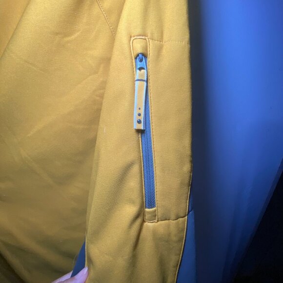 Mens REI Yellow & Gray Softshell Jacket With Quarter Zip & Thumb Holes - Picture 3 of 6